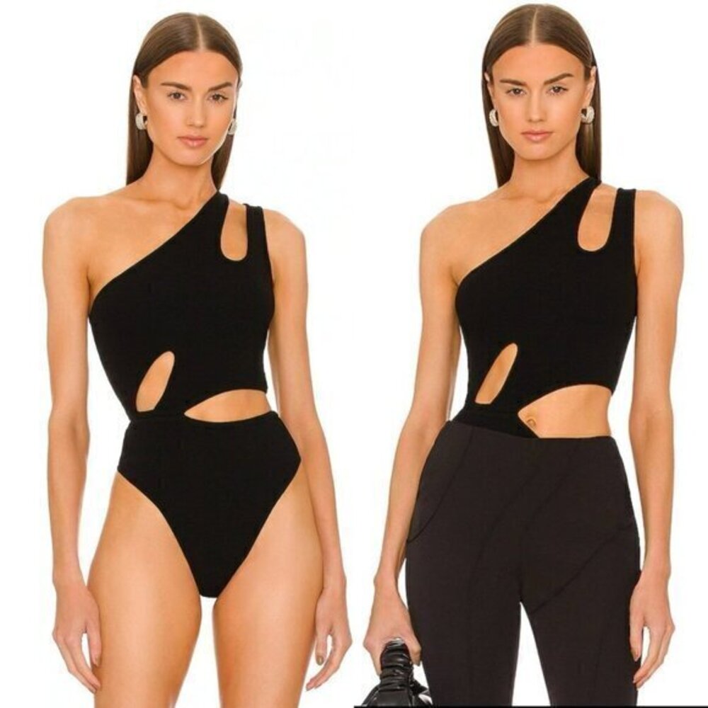 Michael Costello xREVOLVE Evie Cut Out Knit Bodysuit in Black